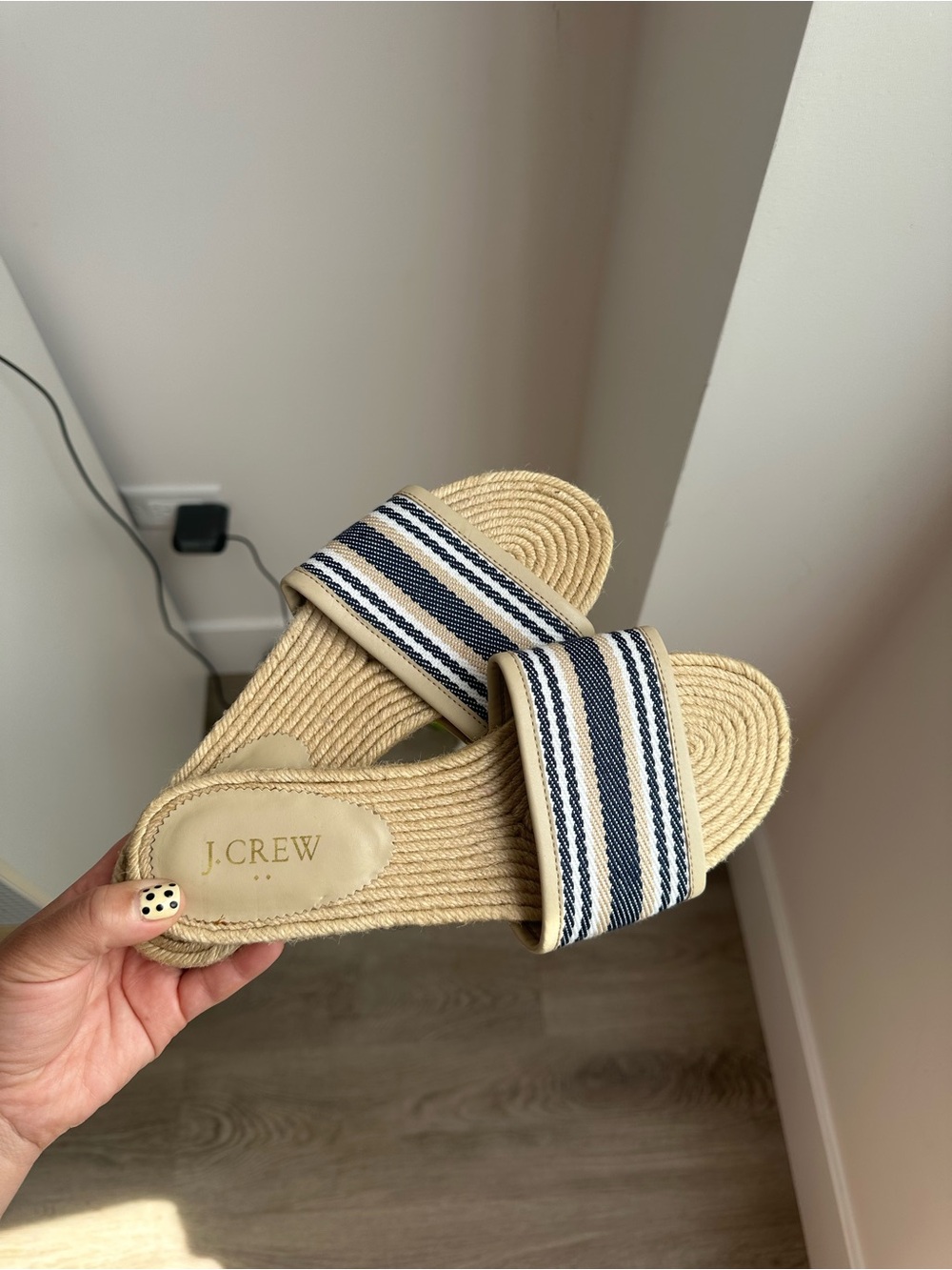J. Crew Navy and Natural Striped Slide Sandals